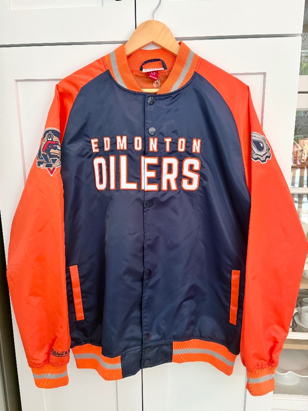 NHL, Edmonton Oilers, Mitchell & Ness, Y2K, Satin, Jacket, Mens, L, Tall, NEW